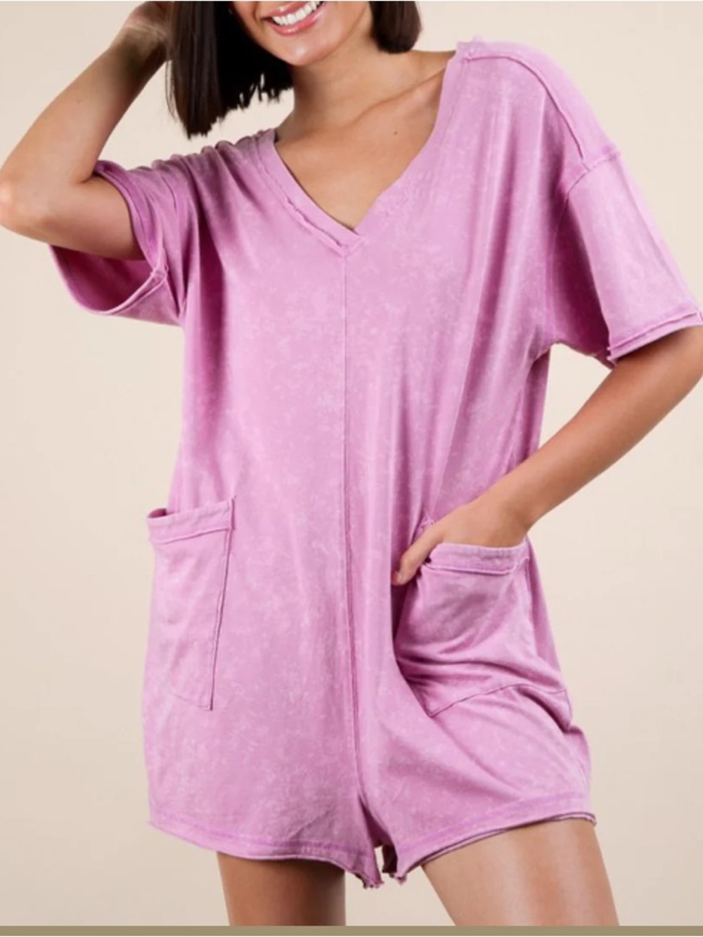 Oversized Romper Pink Mineral Washed Short Sleeve Women’s Size 3X NEW